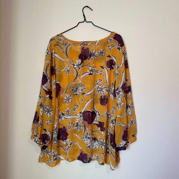 Liz Claiborne  Bold Yellow Purple Sheer Floral Blouse Size 3X - Picture 2 of 4